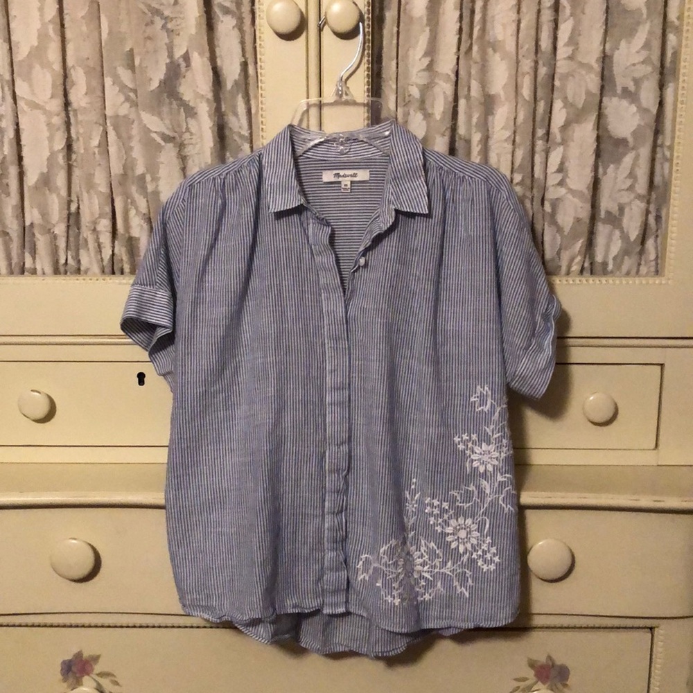 Blue+White Striped Babydoll style Button Down Top